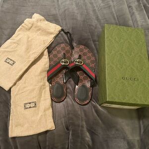 NEW Gucci Black & Brown Interlocking GG Slides